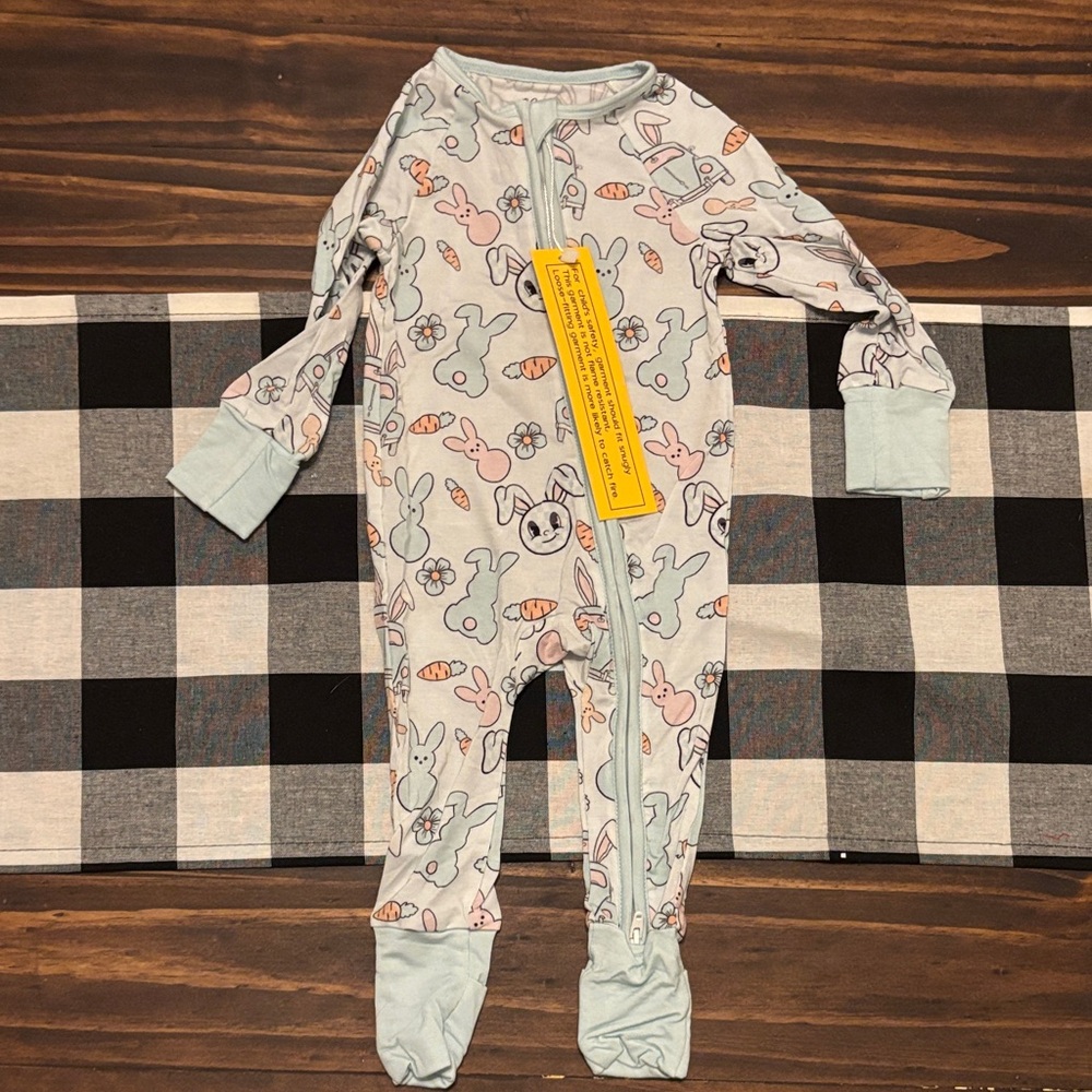 Bunny Print Easter bamboo zippie 3-6 months new One Piece
